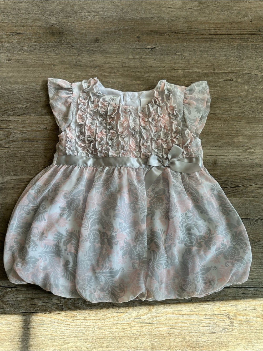 FAO y2k Pink and Gray Smocked Ruffle Dress